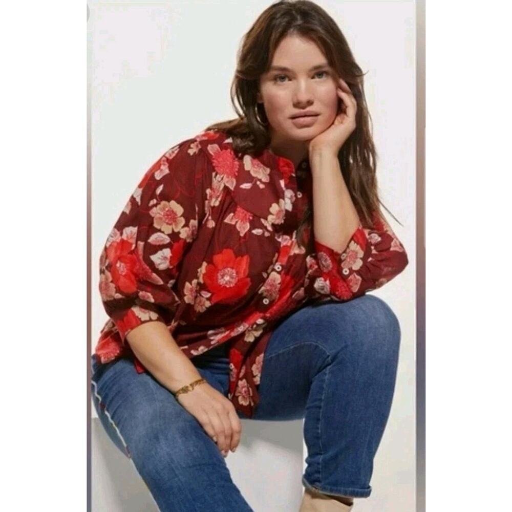 Anthropologie Porridge Floral Print Cotton Puff Sleeve Blouse Medium ($108)